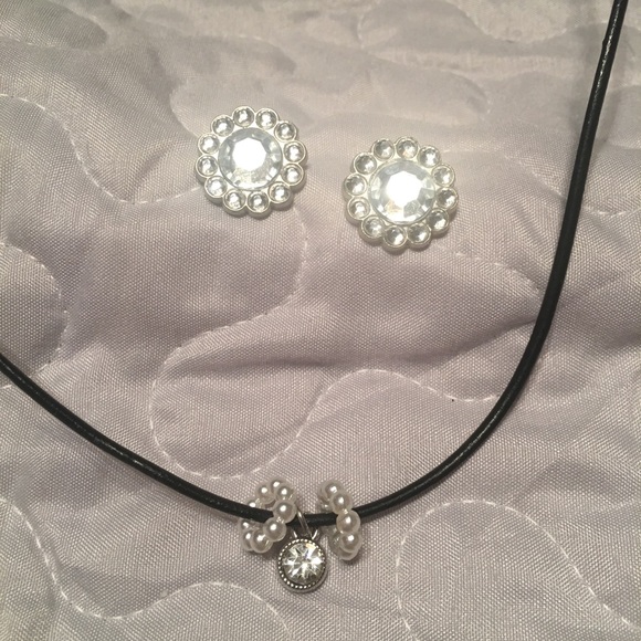 Necklace & earrings set custom made leather cord - Picture 2 of 8